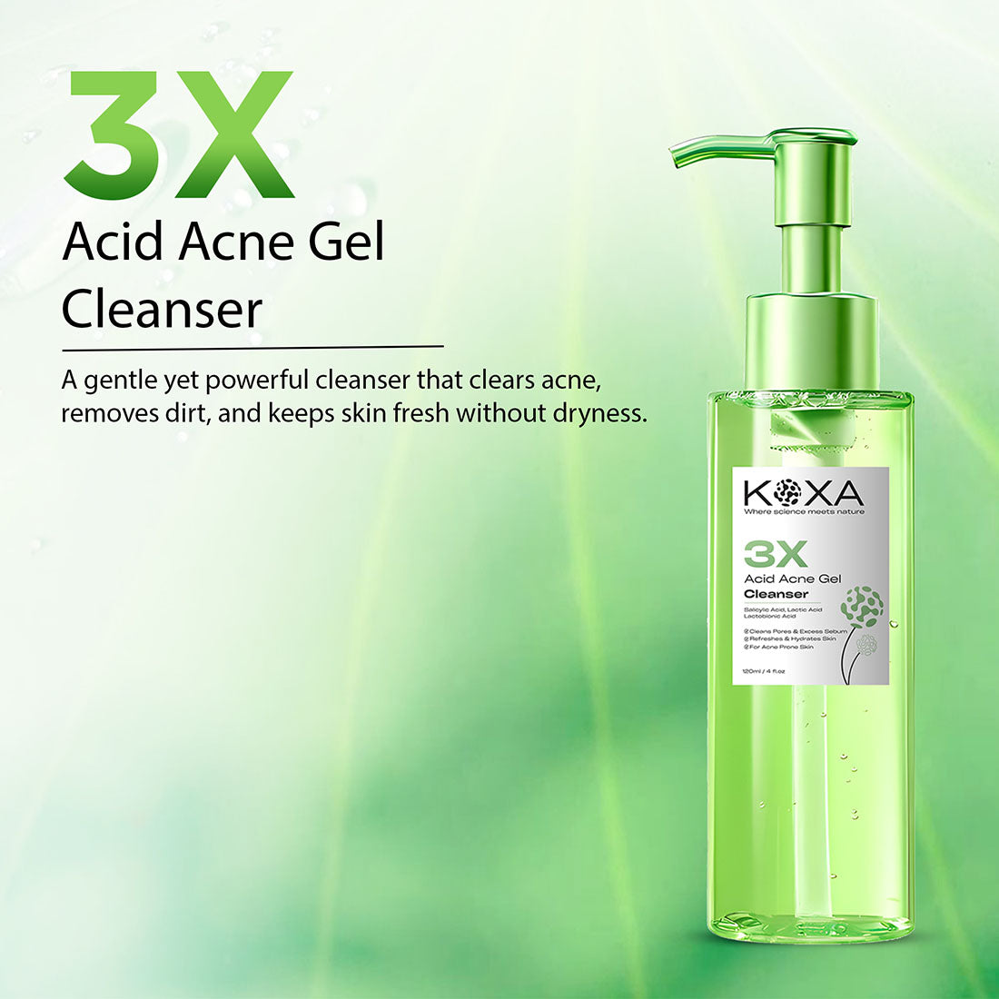 3X Acid Acne Gel Cleanser: Salicylic Acid & Cica for Active Acne