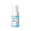 Blue bottle of 5X Ceramide Barrier Serum with pump, skincare product on white background