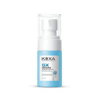 Blue bottle of 5X Ceramide Barrier Serum with pump, skincare product on white background